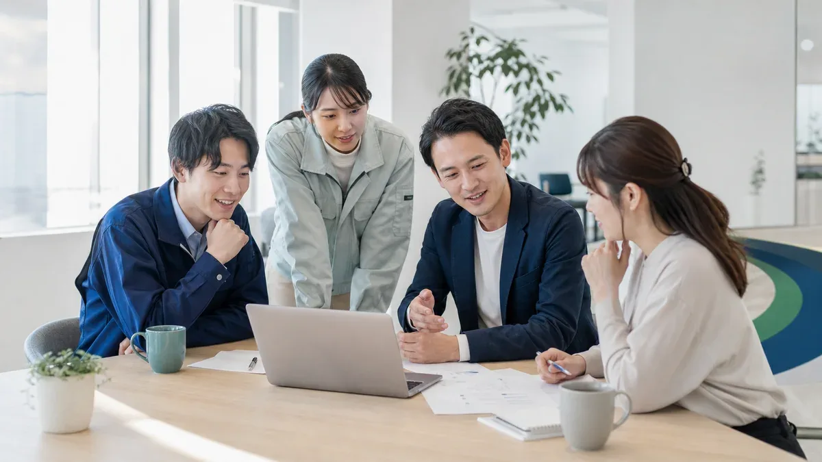 中小企業の現場で、経営者と一緒に業務の流れを確認する Kanau Tech の支援風景